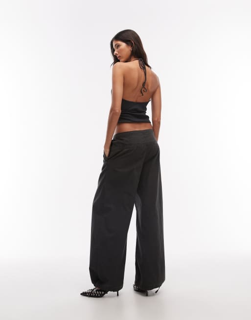 Weekday ripstop wide leg trousers in washed dark grey, 4 of 5