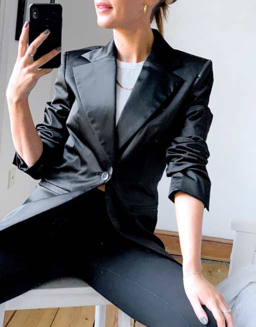 Weekday Rita satin blazer in black