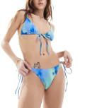 [Weekday] Weekday River side tie bikini bottoms in blurry blue print exclusive to ASOS XS Blue