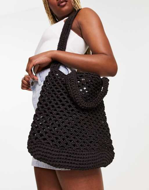 Black Crochet Tote Bag