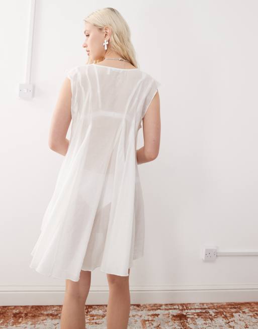 Weekday - Robe courte et fluide en mousseline transparente - Blanc, 4 de 4