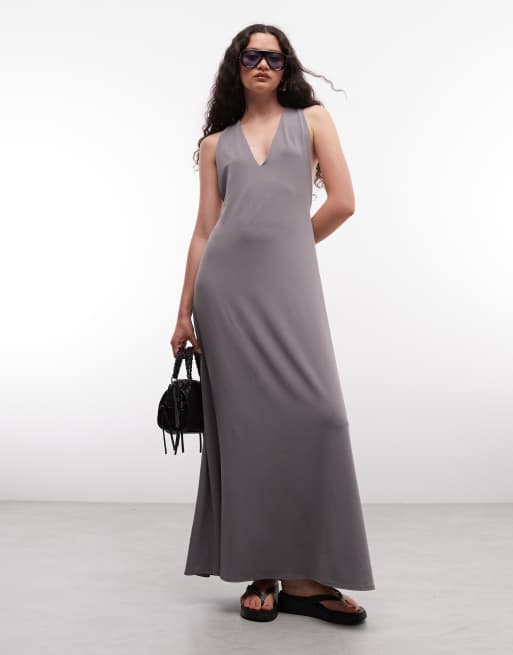 Weekday - Robe longue à décolleté plongeant en V et détail métallique au dos - Gris, 4 de 4
