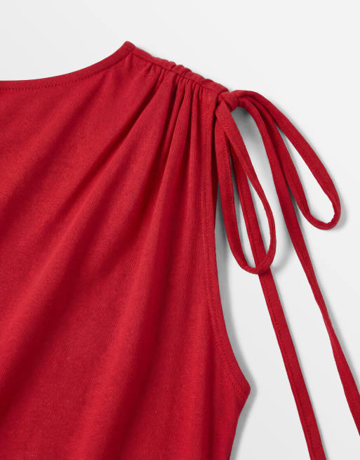 Weekday - Robe longue et transparente fendue sur les côtés avec coutures froncées - Rouge, 8 de 8