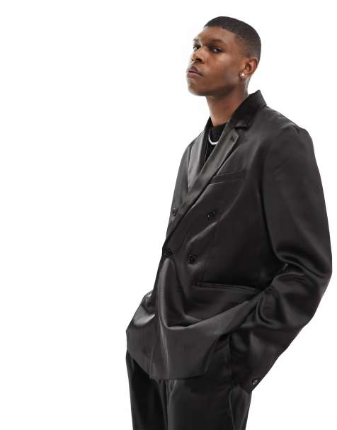 Weekday Roberto regular fit satin blazer in black (part of a set) - view 1