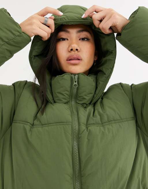 Weekday Robin padded coat in khaki green