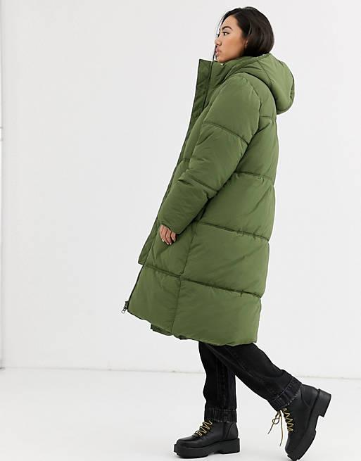 Weekday Robin padded coat in khaki green | ASOS