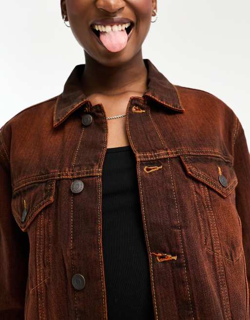 Weekday – Rodeo – Roströd, tvättad truckerjacka i denim och unisex-modell, del av set, 4 av 4