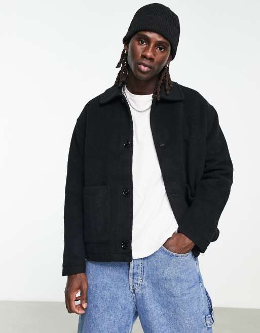 Weekday - Rory - Cappotto nero in lana bouclé