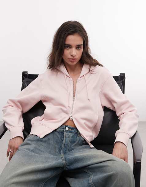 Weekday – Rosa, tvättad, kort huvtröja - view 1