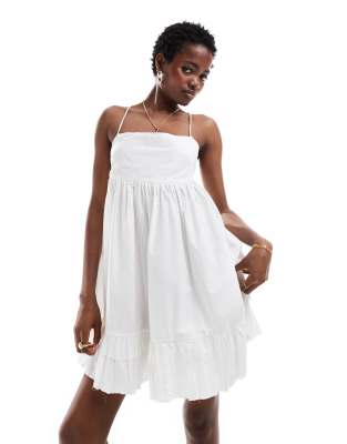 Weekday Rosella Mini Babydoll Dress In Off-white