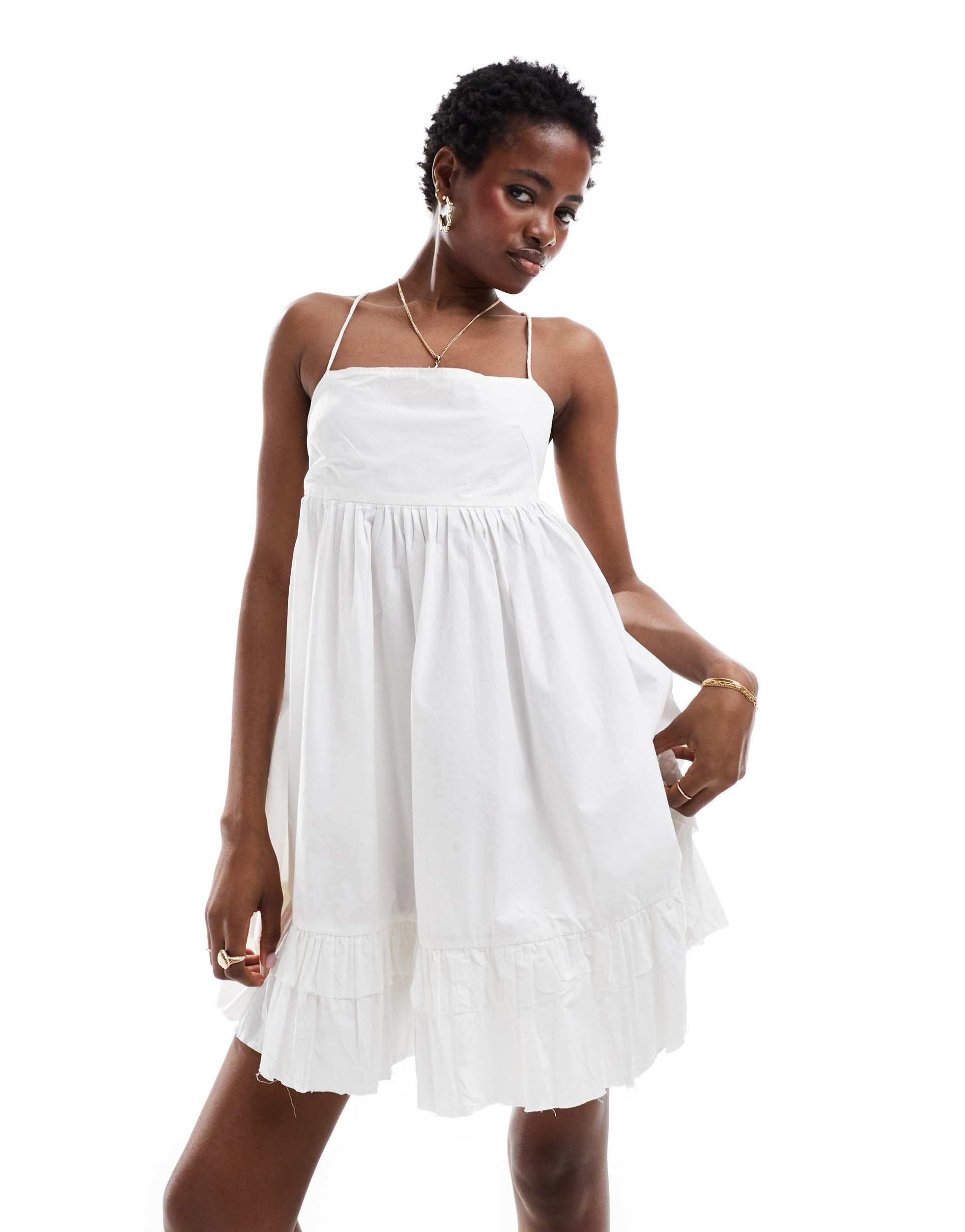 weekday rosella mini babydoll dress in off-white