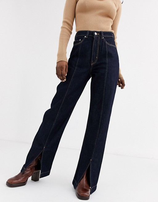 Weekday Row organic cotton high waist jeans in dark blue rinse
