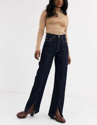 weekday row high waist jeans in win blue in organic cotton