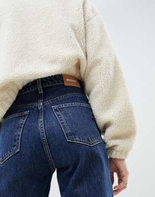 weekday row high waist jeans in win blue in organic cotton