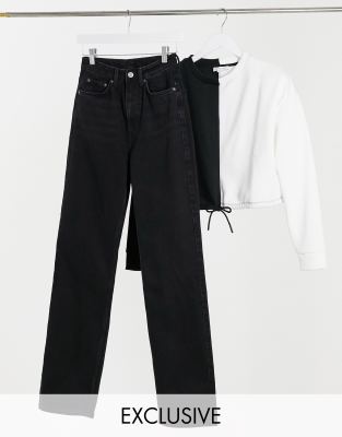 black jeans with white line