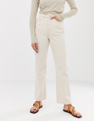 beige straight leg jeans