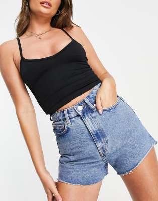 Weekday Rowe cotton blend denim shorts in pen blue  - ASOS Price Checker