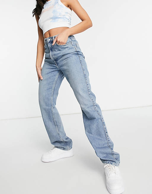 Weekday Rowe cotton straight leg jeans in bleach wash - MBLUE | ASOS