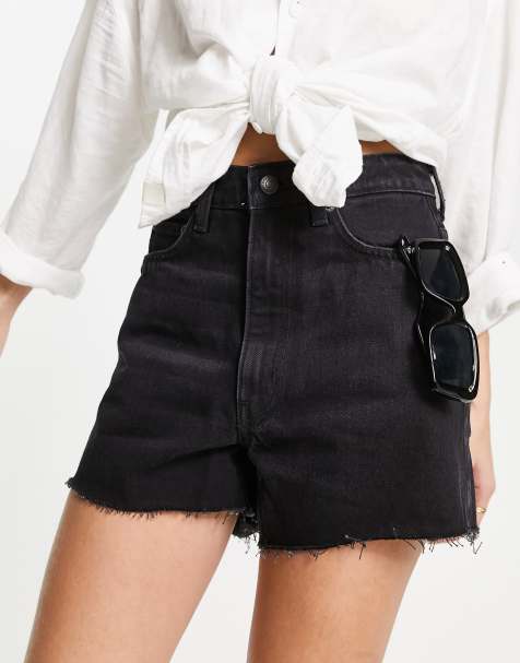 Weekday – Rowe – Czarne jeansowe szorty mom z wysokim stanem - view 1