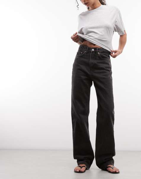 Weekday Rowe extra high waist regular fit straight leg jeans in Echo Black