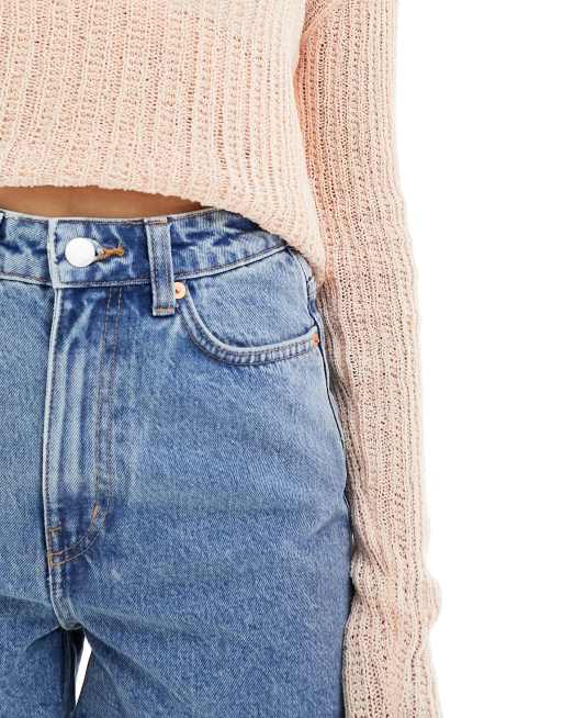 Weekday - Rowe - Denim mom short met hoge taille in jaren 90 blauw , 4 van 5