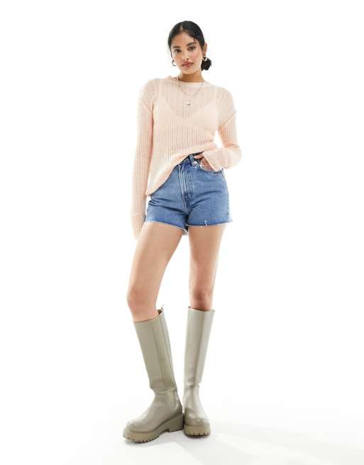 Weekday - Rowe - Denim mom short met hoge taille in jaren 90 blauw , 5 van 5