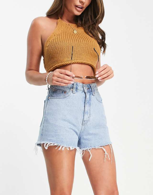 Weekday rowe denim shorts in splendid blue