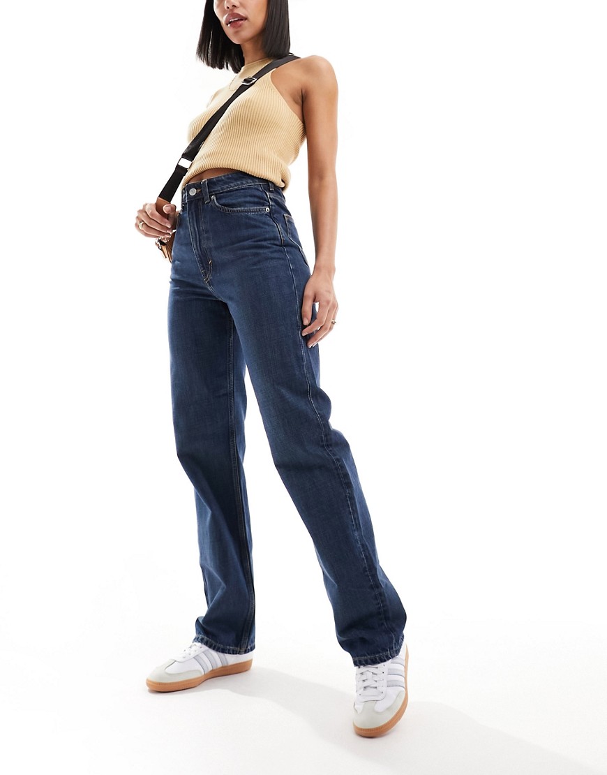 Rowe extra high rise regular fit straight leg jeans in sapphire blue