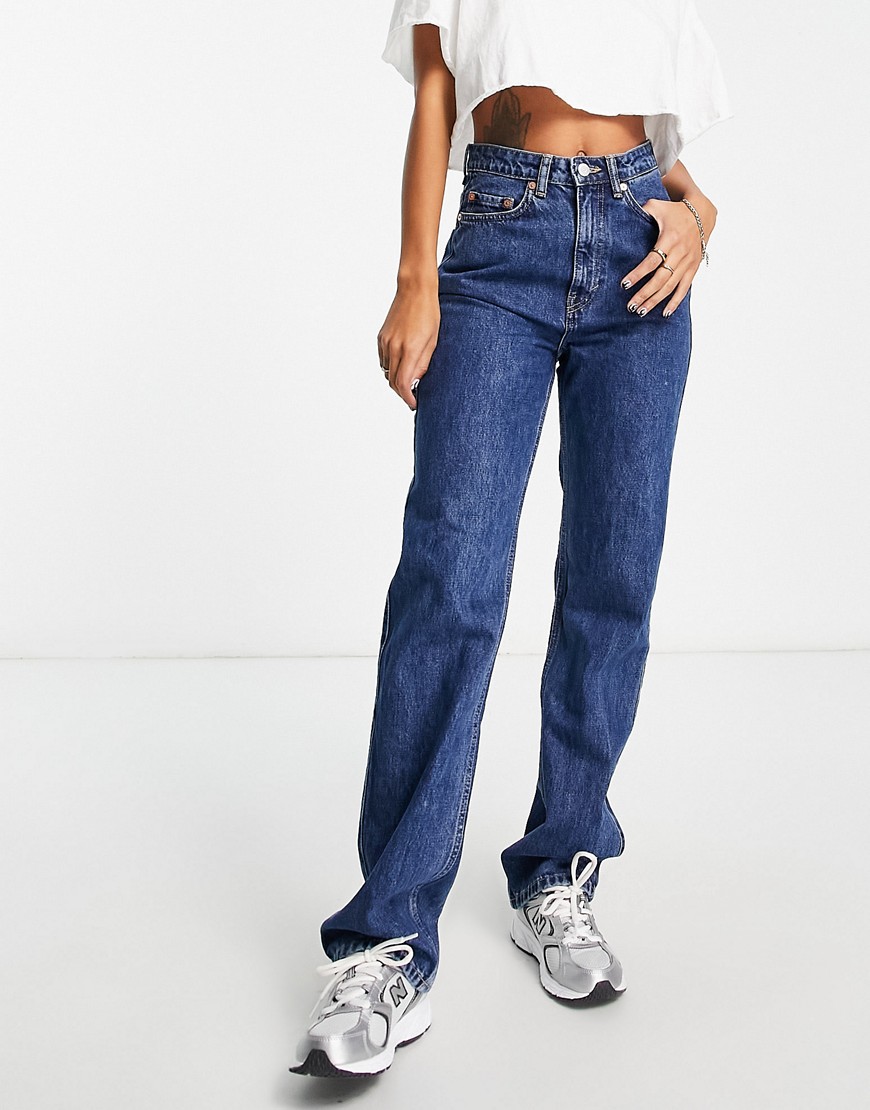 Weekday Rowe extra high rise straight leg jean in nobel blue wash
