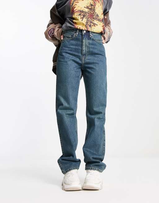 Weekday Pin mid rise straight leg jean in vintage blue