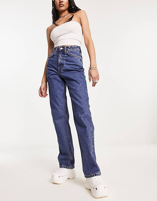 Weekday Rowe extra high rise straight leg jeans in nobel blue | ASOS