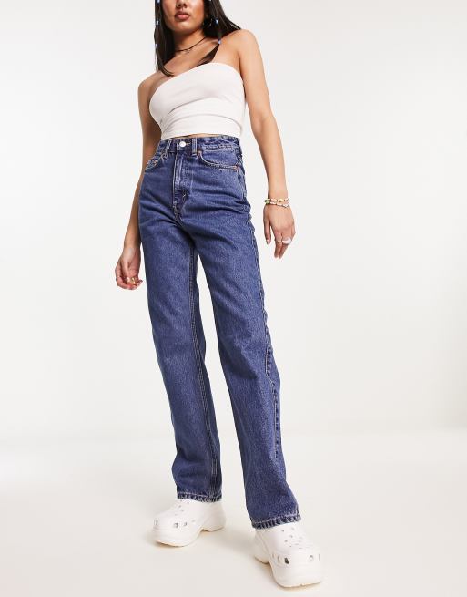 Weekday Rowe high rise straight leg jeans in nobel blue