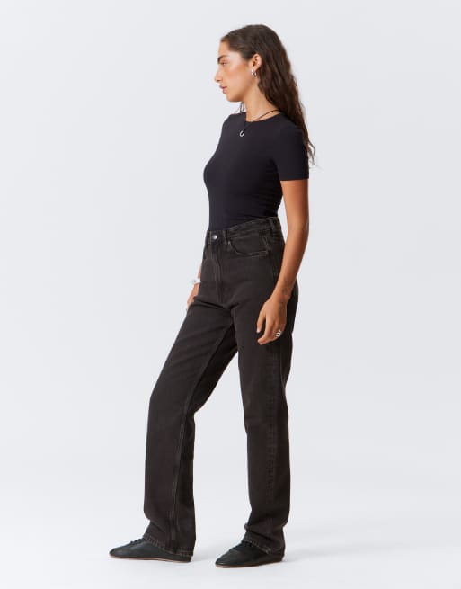 Weekday Rowe extra high waist regular fit straight leg jeans in echo black