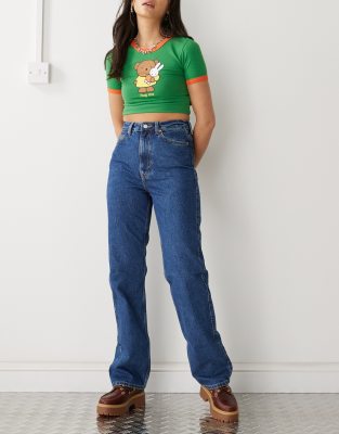 Weekday Rowe extra high waist regular fit straight leg jeans in nobel blue