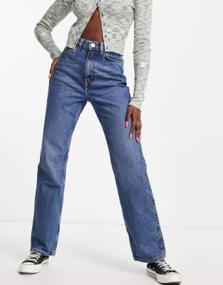 Only Chris low rise wide leg jeans in mid blue