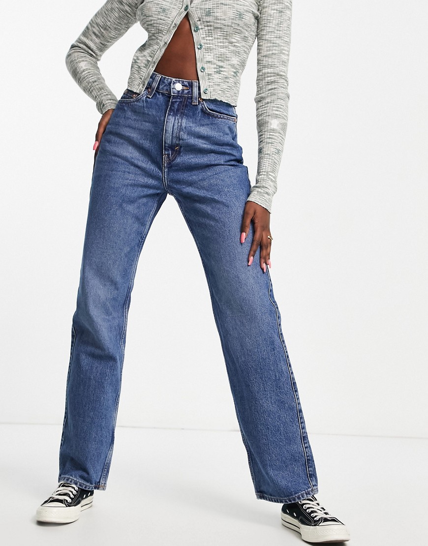 Weekday Rowe Extra high waist straight fit jeans in deep blue - MBLUE