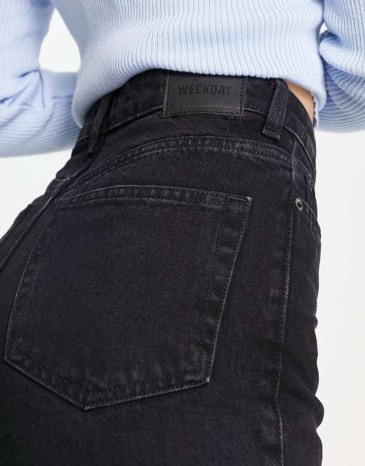 Weekday Rowe Extra high waist straight fit jeans in echo black, 2 of 4