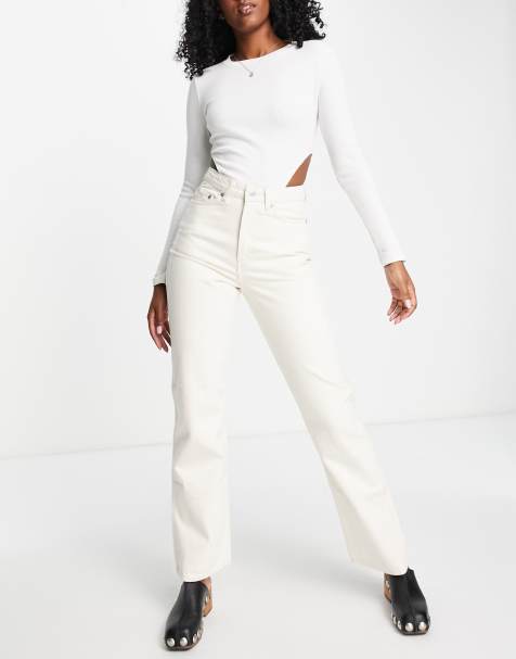 Weekday Rowe extra high waist straight fit jeans in ecru - CREAM - view 1