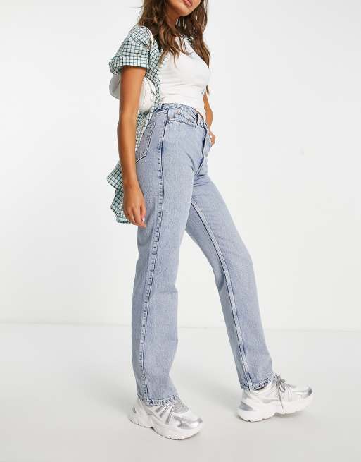 Weekday Rowe Extra high waist straight fit jeans in summer blue 