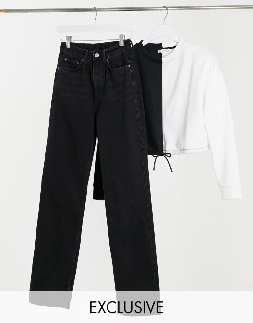 Weekday Rowe Extra high waist straight leg jeans in echo black - BLACK