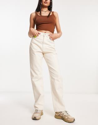 Weekday Rowe extra high waist straight leg jeans in ecru-White