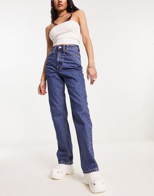 Weekday Rowe extra high waist straight leg jeans in nobel blue - ASOS Price Checker
