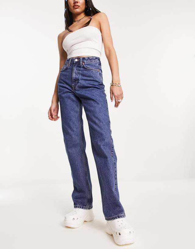 Weekday - rowe extra high waist straight leg jeans in nobel blue