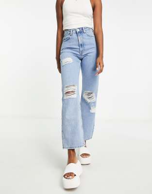 Weekday Rowe extra high waist straight leg jeans in trash blue-Purple