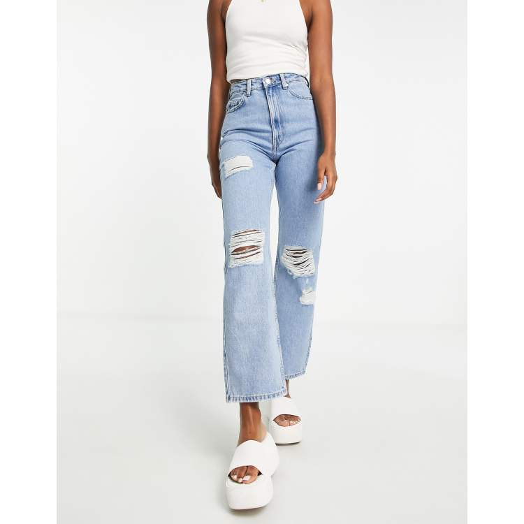 Weekday Rowe extra high waist straight leg jeans in trash blue