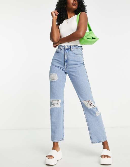 Weekday Rowe extra high waist straight leg jeans in trash blue