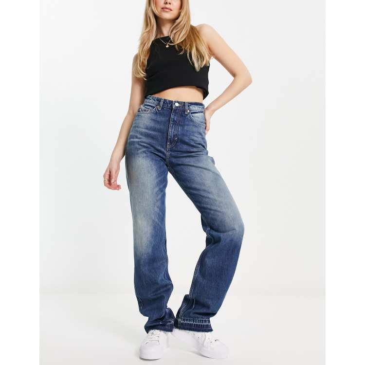 Weekday Rowe extra high waist straight leg jeans in vintage blue