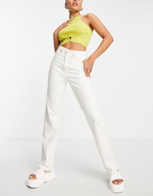 Weekday Rowe Extra high waist straight leg jeans in white hemp - WHITE - ASOS Price Checker