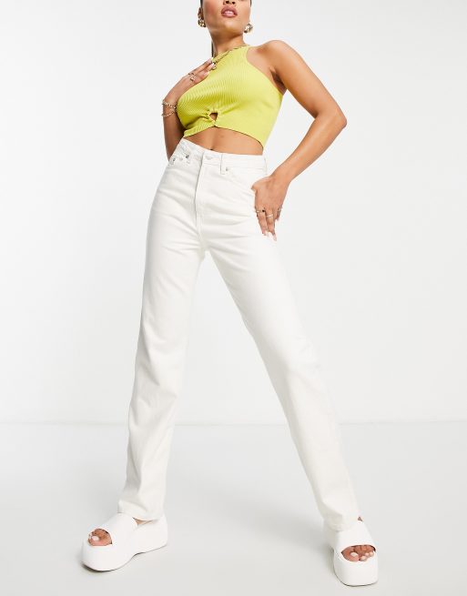 Weekday Rowe Extra high waist straight leg jeans in white hemp - WHITE