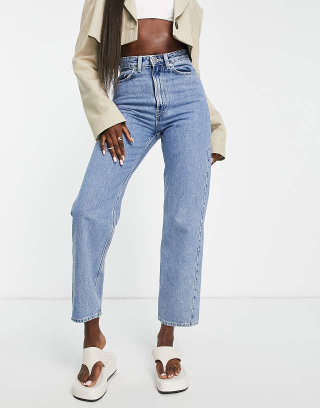 Weekday Rowe high waist straight leg jeans in sky blue